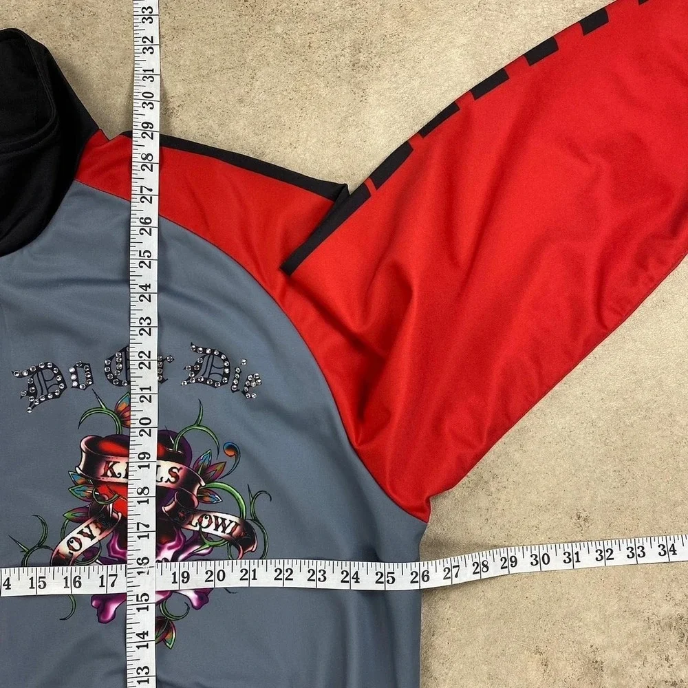 Vintage Y2K Ed Hardy Jacket Size XXL Gray Red Full Zip Christian Audigier Skull